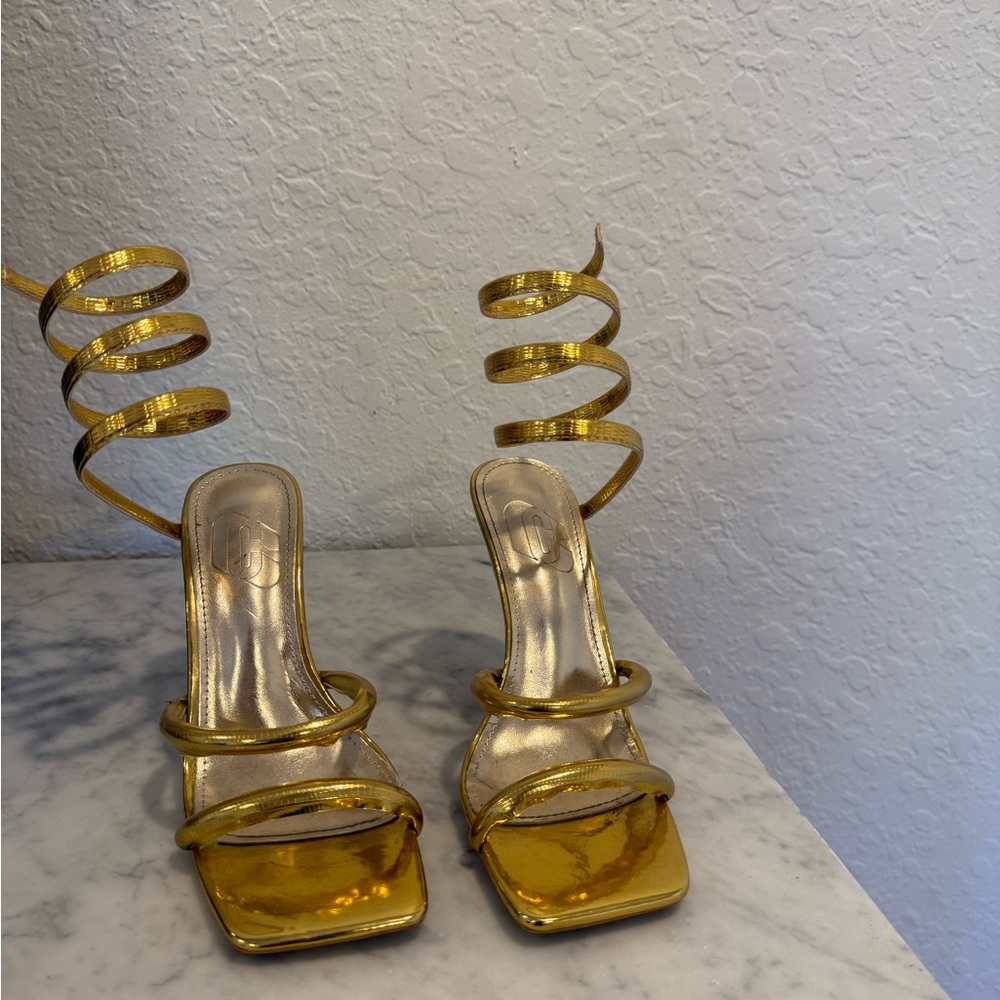 Elegant Gold Strappy Women's Heels